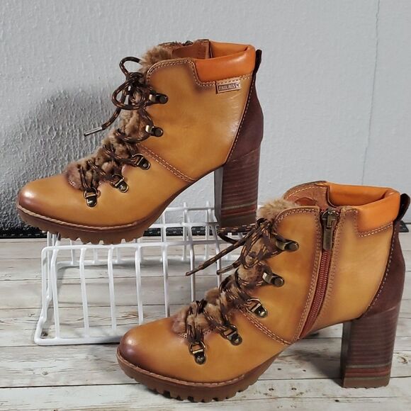 Pikolinos Connelly Heeled Leather‎ Faux Fur Laced Boots sz 37 - Picture 2 of 10